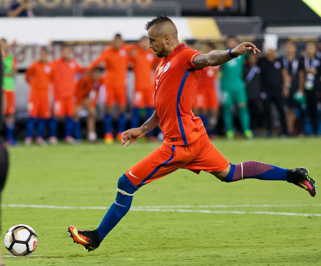 Chile's Arturo Vidal takes an unsuccessful attempt during the penalty-kick shootout.